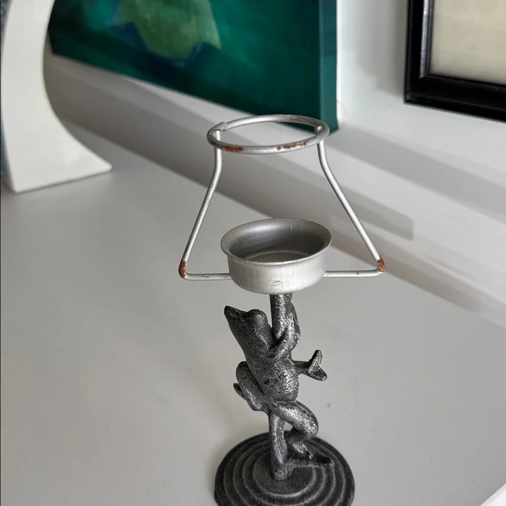 Frog Pewter Metal Candle Tea Light Holder Sculpture
